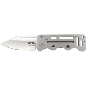 S.O.G SOG-EZ1-CP Cash Card 2.75\" Folding Clip Point Satin 8Cr13MoV SS Blade/ Silver Skeletonized Stainless Steel Handle