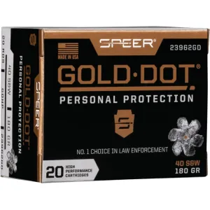 Speer Ammo 23962GD Gold Dot Personal Protection 40 S&W 180 gr Hollow Point (HP) - 20rd Box