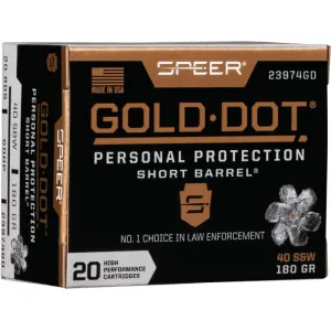 Speer Ammo 23974GD Gold Dot Personal Protection 40 S&W 180 gr Hollow Point (HP) - 20rd Box