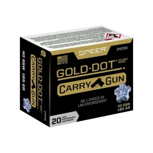 Speer Ammo 24259 Gold Dot Carry Gun 40 S&W 165 gr Hollow Point (HP) - 20rd Box