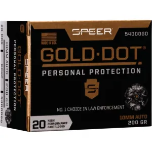 Speer Ammo 54000GD Gold Dot Personal Protection 10mm Auto 200 gr Hollow Point (HP) - 20rd Box