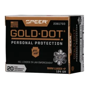 Speer Ammo 23617GD Gold Dot Personal Protection 9mm Luger +P 124 gr Hollow Point (HP) - 20rd Box