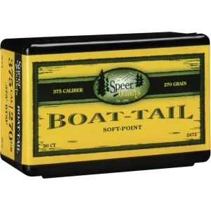 Speer Ammo 2472 Rifle Hunting 375 Caliber .375 270 GR Boat Tail Soft Point 50 Box