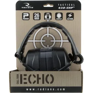 Radians CSE20BX Tactical 432EHP Electronic Muff 26 dB Over the Head Black Ear Cups with Adjustable Black Headband for Adults 1 Pair