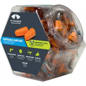 Pyramex Disposable Earplugs Bin Hearing Protection NRR 32dB Orange 100 Pair Uncorded Polyurethane.