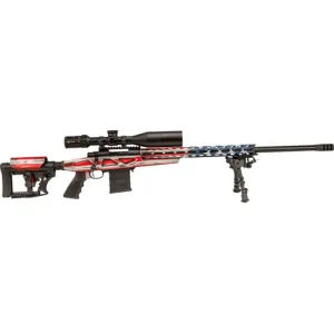 Howa HCRA72507USKMDT M1500 APC Chassis 24\" Blued Heavy Barrel 10+1 (3 Mags), American Flag Cerakote 6 Position Luth-AR MBA-4 w/Aluminum Chassis Stock, Includes Bipod and Grips