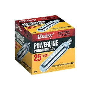 Daisy Powerline CO2 Cylinder 12 Gram 25 Pack, Air Gun Accessory, Model 997025604, Steel Construction.