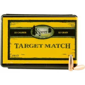 Speer 1036 Target Match 22 Caliber .224 52 GR Hollow Point Boat Tail 100 Box