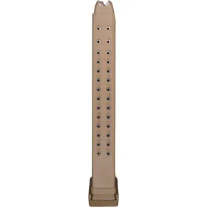 Glock Compatible 9mm 33rd Magazine. Steel Lined and Reinforced Polymer Body Aftermarket Mag - Tan