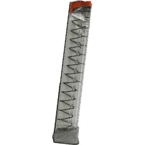 Glock Compatible 9mm 33rd Magazine - Reinforced Polymer Body Aftermarket Mag - Translucent Smoke Finish