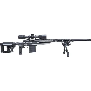 Howa HCRA72507USGMDT M1500 APC Chassis 24\" HB 10+1 (3), Black American Flag Grayscale Cerakote, Luth-AR MBA-4 Stock with Aluminum Chassis, 4-16x50 Scope, Bipod & 2 Grips