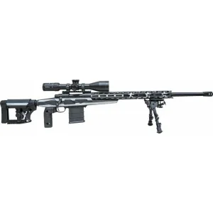 Howa HCRA73107USGMDT M1500 APC Chassis 24\" Heavy Barrel 10+1 (3), American Flag Grayscale Cerakote, Black Luth-AR MBA-4 Stock with Aluminum Chassis, Black Polymer Grip