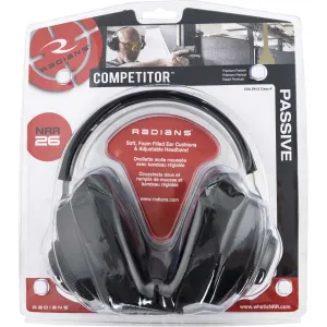 Radians Competitor 26 Earmuff Hearing Protection Black, NRR 26, Adjustable Steel Headband.