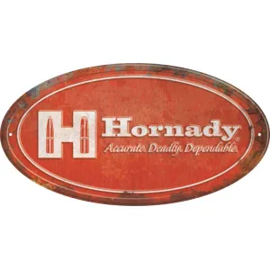 Hornady Oval Sign Rustic Red White Aluminum 12\"x18\" Model 99144 .024\" Thick