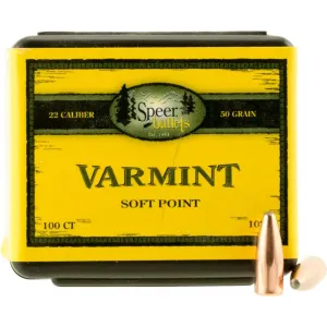 Speer 1029 Rifle 22 Caliber .224 50 GR Varmint Spitzer Soft Point 100 Box