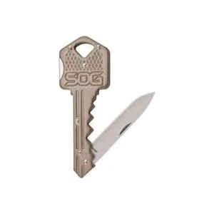 S.O.G SOG-KEY102-C Key 1.50\" Folding Plain Drop Point Satin 5Cr13MoV SS Blade/ Brass Stainless Steel Handle