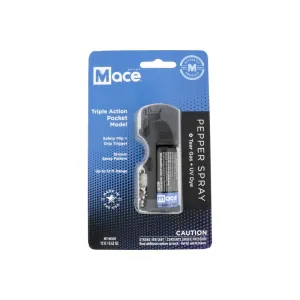 Mace 80836 Triple Action Pocket Pepper Spray Tear Gas/UV Dye 15 Bursts Range 10 ft Black Includes Built in Keychain
