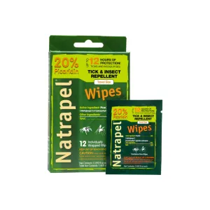 Natrapel 00066095 Repellent Wipes Repels Ticks & Biting Insects Effective Up to 12 hrs 12 Per Box
