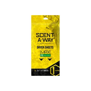 Scent-A-Way 07708 Max Dryer Sheets Odor Eliminator Earth 15 Per Pkg