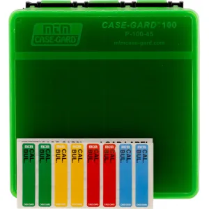 MTM P1004516T P-100 Ammo Box Handgun 45ACP/10mm 1.3\" Max 100rd Plastic Clear Green/Black