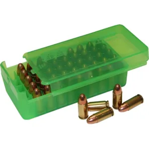 MTM Case-Gard P50SS9M16 Side-Slide Ammo Box Multi-Caliber Handgun Clear Green Plastic 50rd