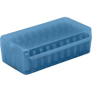 MTM Case-Gard P50SS-9M-24 Side-Slide Ammo Box Multi-Caliber Handgun Clear Blue Plastic 50rd