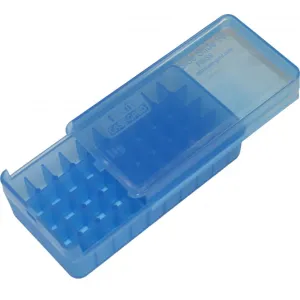 MTM Case-Gard P50SS4524 Side-Slide Ammo Box Pistol Multi-Caliber Handgun Clear Blue Plastic 50rd