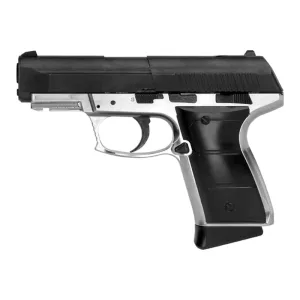 Daisy 985501442 5501 Powerline CO2 177 BB 15+1 430 fps, Black Slide, Silver Metal Frame with Pic. Rail, Molded Grips, Blade Front Sight