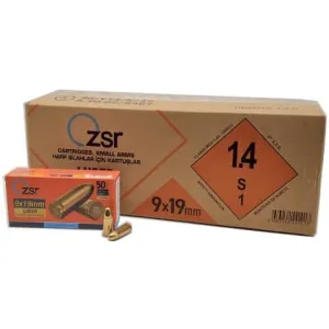 ZSR Brand 9x19mm Para (9mm Luger) Ammunition 115 Grain, FMJ, Brass Cased, Boxer Primed, Reloadable, Non-Corrosive, Nato-Spec - 1000 Round Case