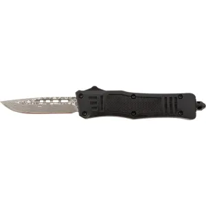 Steel River Knives MT616BRDAMDP Spartan Mini 2.75\" OTF Drop Point Plain Real Damascus 4.25\"/ Black Aluminum Zinc Alloy Handle