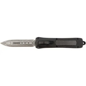 Steel River Knives A163BDD Spartan 3.50\" OTF Dagger Plain Damascus 440C SS Blade/Black w/Carbon Fiber Inlay Aluminum Zinc Alloy Handle