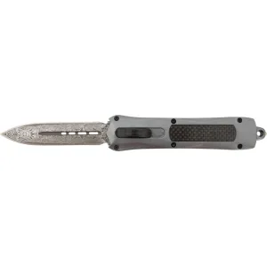 Steel River Knives A163BDD Spartan 3.50\" OTF Dagger Plain Damascus 440C SS Blade/Gray w/Carbon Fiber Inlay Aluminum Zinc Alloy Handle