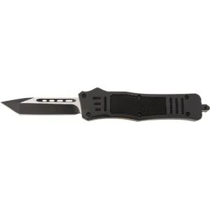Steel River Knives Spartan T618BT OTF Knife, Tanto 3.25\" 440C SS Blade, 4.5\" Black Aluminum Zinc Handle.