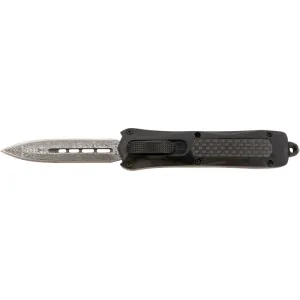 Steel River Knives MA163BDD Spartan Mini 2.70\" OTF Dagger Plain Damascus 440C SS Blade/ Black w/Carbon Fiber Inlay Aluminum Zinc Alloy Handle