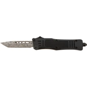 Steel River Knives MT616BDP Spartan Mini 2.75\" OTF Tanto Plain Laser Etched Damascus 440C SS Blade/4.25\" Black Aluminum Zinc Alloy Handle