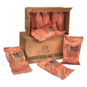 Meals Ready To Eat, U.S. Military Surplus, Humanitarian Daily Ration, Random Menu, 2 Servings Per Pack, Complete Meals, 10 Fema Packs Per Case