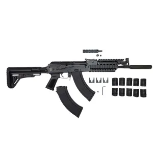 Pioneer Arms GROM Series Semi-Auto 7.62x39 AK-47 Style Rifle W/Quad Rail Handguard, Telescopic Stock & Faux Suppressor, 2- 30 Rd Mags, POL-AK-GROM-C-TS-R