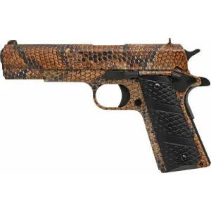 Iver Johnson 1911A1 Rattlesnake 1911A1 RATTLESNAKE Pistol .45 ACP 5\" 8+1 Semi-Auto Rattlesnake Hydrographic, Black Dymondwood Snakeskin Grips.