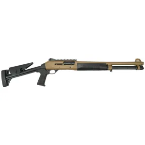 Ermox X-Defense-TN Semi-Auto M4 Type Tactical Shotgun, 12 Ga, Gas Piston Operated, 5+1, 18.5\" Bbl, Fiber Optic Front Sight, Choke Set, Tan Cerakote,