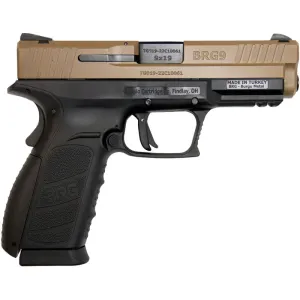 Buffalo Cartridge Co. 9MM Semi-Auto Pistol, BRG9 Elite 4\" BBl, Grip Safety, Trigger Safety, Ambi Mag Release, 2-16 Rd Mags, Duo-Tone - Black/FDE
