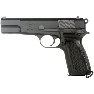 MAC 12000000 L9A1 Hi-Power, 9mm Semi-Auto Pistol,15+1 Capacity, 4.70\" Black Steel Barrel, Black Chrome Steel Slide & Frame, Two Mags, Hard Case.
