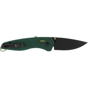 S.O.G SOG11411141 Aegis AT 3.13\" Folding Drop Point Plain Black TiNi Cryo D2 Steel Blade, Black w/Moss Accents Green Handle, Peg Box Pkg