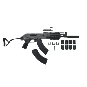 Pioneer Arms GROM Series Semi-Automatic 7.62x39mm AK-47 Style Rifle with Quad Rail Handguard & Side Folding Buttstock, Faux Suppressor, & 30 Round Mag - POL-AK-GROM-FT-SF-R