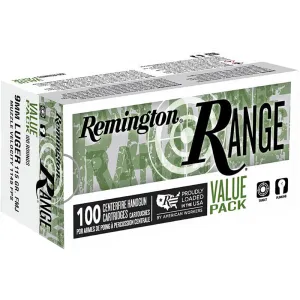 Remington Ammunition R23979 Range Value Pack 9mm Luger 115 GRFull Metal Jacket 100 Per Box