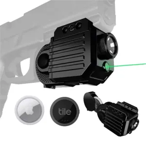 GunTag GT-9 Flashlight/Laser Combo, Air Tag Tracking Device, 350 Lumen Weapon Light, Green Laser, 6 Programmable Modes, ShockProof, Aluminum, Black