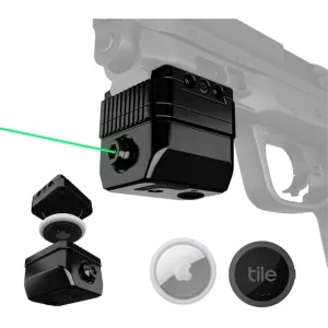 GunTag GT-7 Laser Sight, Air Tag/Tile Sticker Tracking Device, <5mw Green Laser, Universal Picatinny Rail, Ambidextrous, Rechargeable Battery, Black