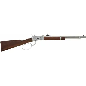 Heritage 92 Carbine H92357189-EN2 Rifle .357 Magnum 18\" Stainless Steel Barrel 8+1 Lever Action Engraved Cowboy Theme Hardwood Stock