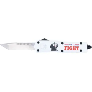 CobraTec FS-3 Trump Fight 2024 OTF Knife, 3\" D2 Tanto Blade, White Cerakoted Aluminum Handle