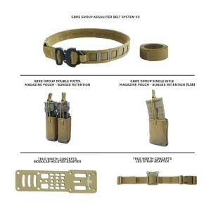 GBRS Group Assaulter Belt Bundle - Includes Inner/Outer Belt, 1 Rifle Mag Pouch, Double Pistol Mag Pouch, True North Concepts Adapter w/ Leg Strap - COYOTE