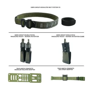 GBRS Group Assaulter Belt Bundle - Includes Inner/Outer Belt, 1 Rifle Mag Pouch, Double Pistol Mag Pouch, True North Concepts Adapter w/ Leg Strap - RANGER GREEN